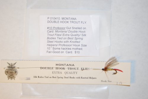 MONTANA DOUBLE HOOK TROUT FLY. #10 Professor Gut Snelled on Card.